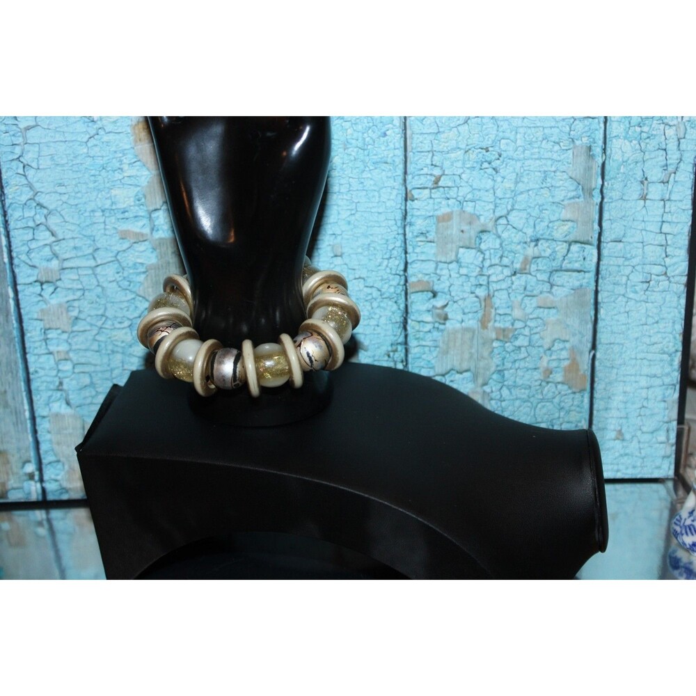 Chunky boho style white/gray/silver/gold  color Plastic Bead stretch bracelets